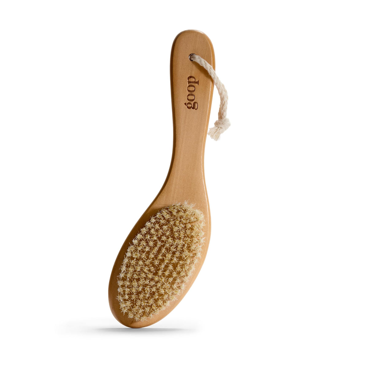 goop dry brush front view showing wooden handle and bristles for sustainable exfoliation