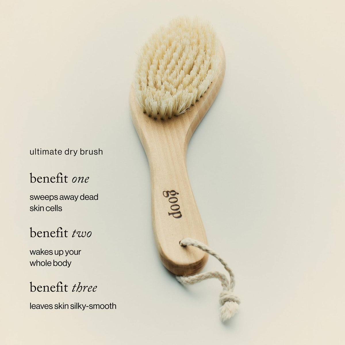 goop dry brush handle detail highlighting FSC-certified wood for comfortable grip