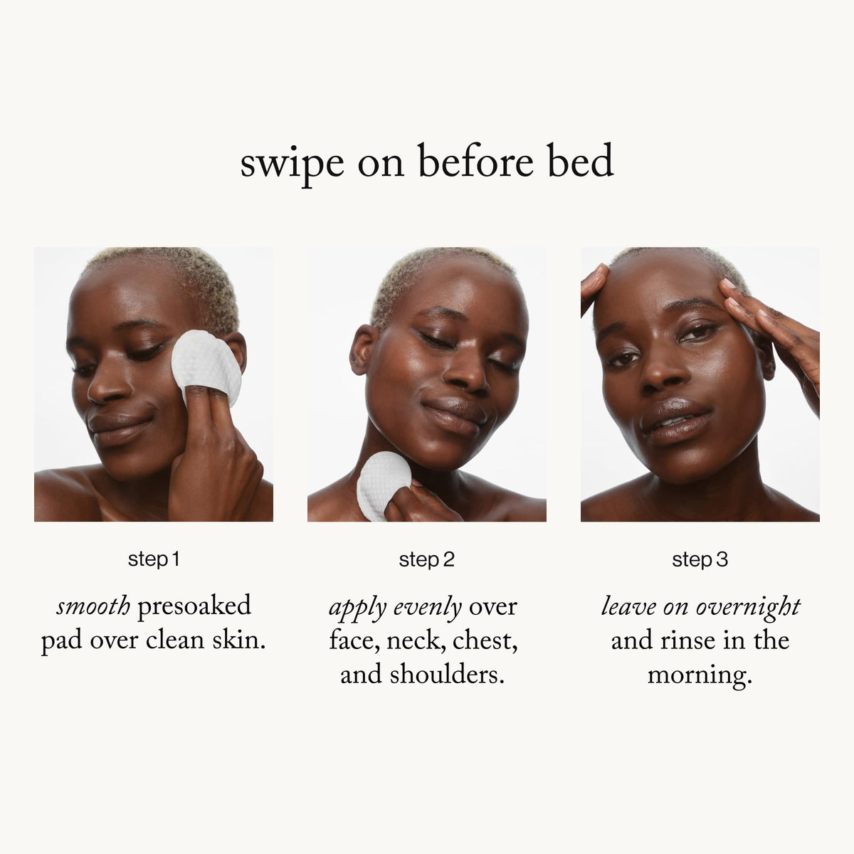 goop pad being applied to face in mirror demonstrating overnight exfoliation routine