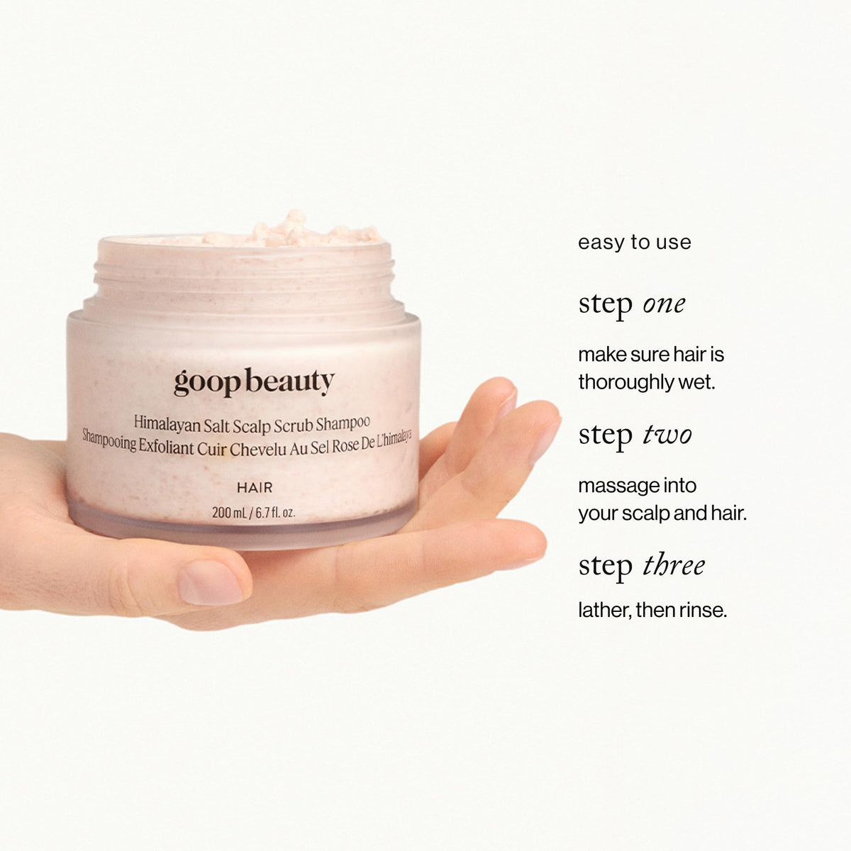 goop scalp scrub label ingredients close-up showing clean formula benefits and claims