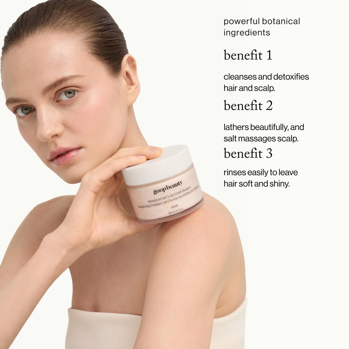 goop scalp scrub texture closeup showing whipped creaminess and dissolving salt benefits