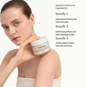 goop scalp scrub texture closeup showing whipped creaminess and dissolving salt benefits