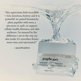 goop label close-up listing peptides NMN and postbiotics for transparency