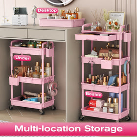 Goovilla open shelves holding tall bottles demonstrating generous vertical capacity and stability
