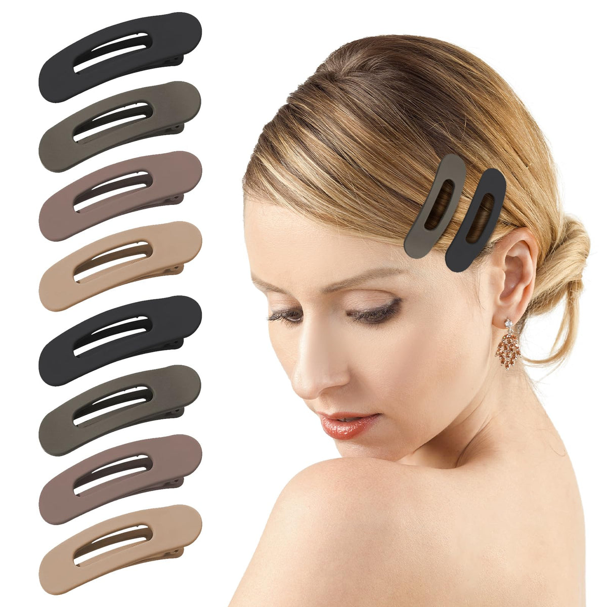 GOOWEAYY front view of 8-piece clip pack showing colors and size for versatile styling