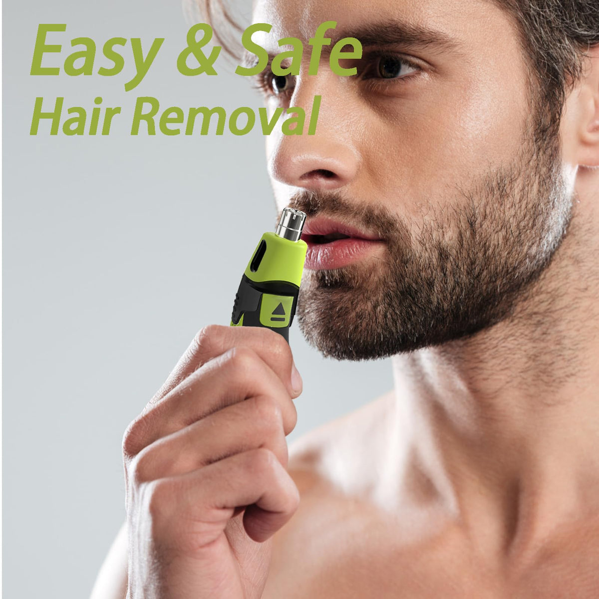 GORLENT trimmer head in use trimming nostril hair for safer detailing