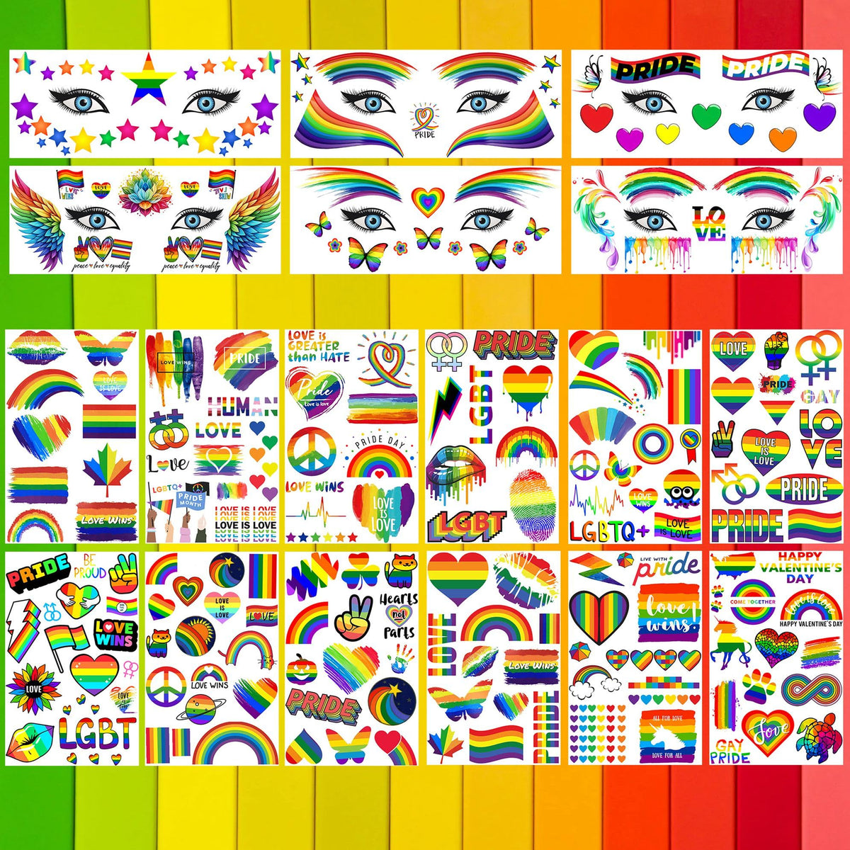 GOROMON face accent styling with small rainbow tattoos adding festival-ready color