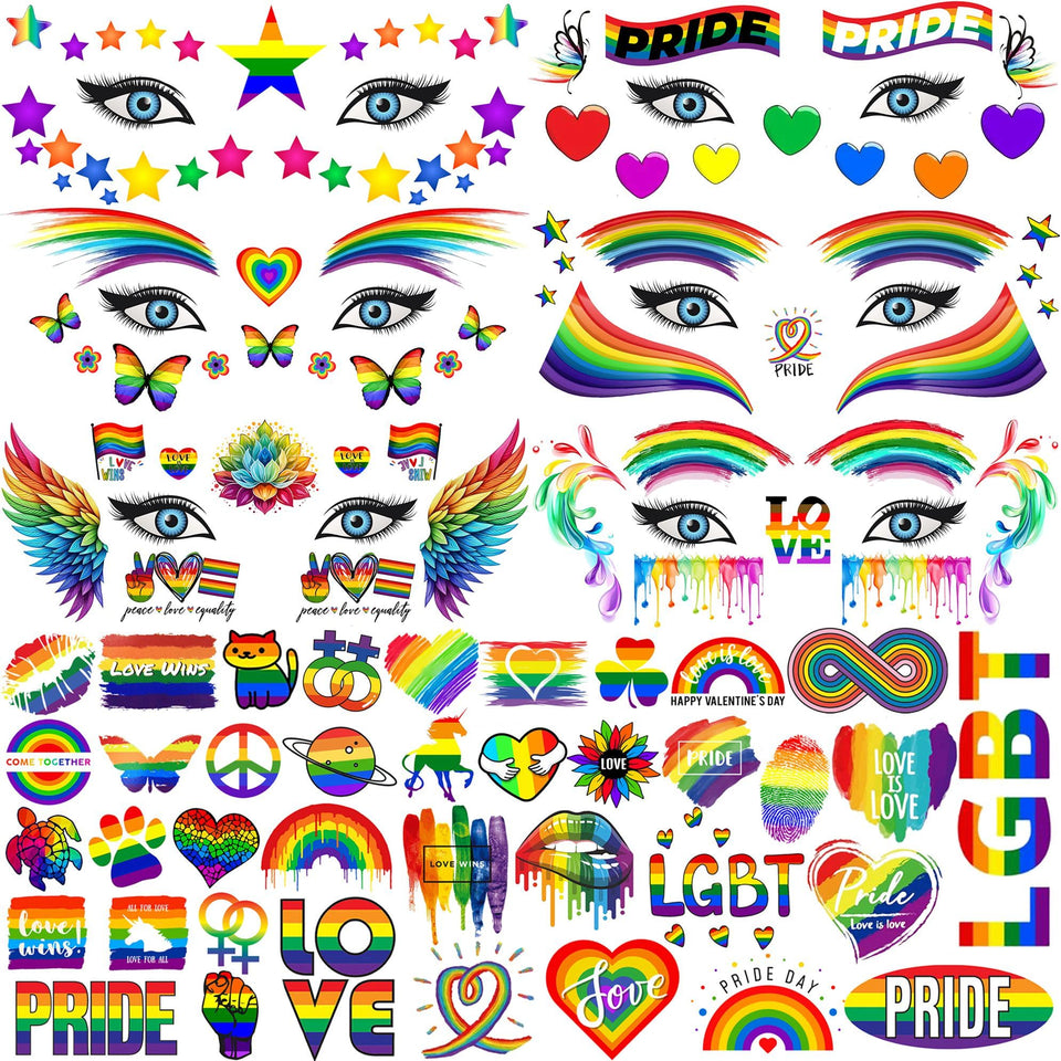 GOROMON front packaging showing 128+ pride tattoo sheets and rainbow designs, ideal for events