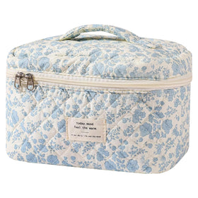 Gosect front view showing floral cosmetic bag, stylish storage benefit