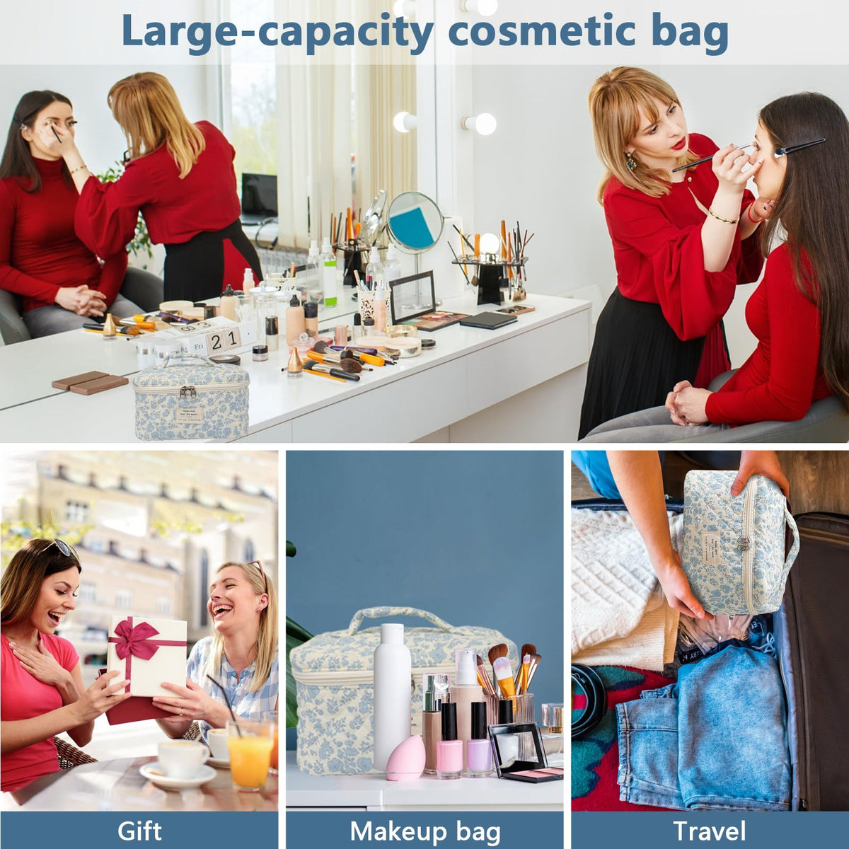 Gosect held in hand with brushes and lipsticks showing easy portability