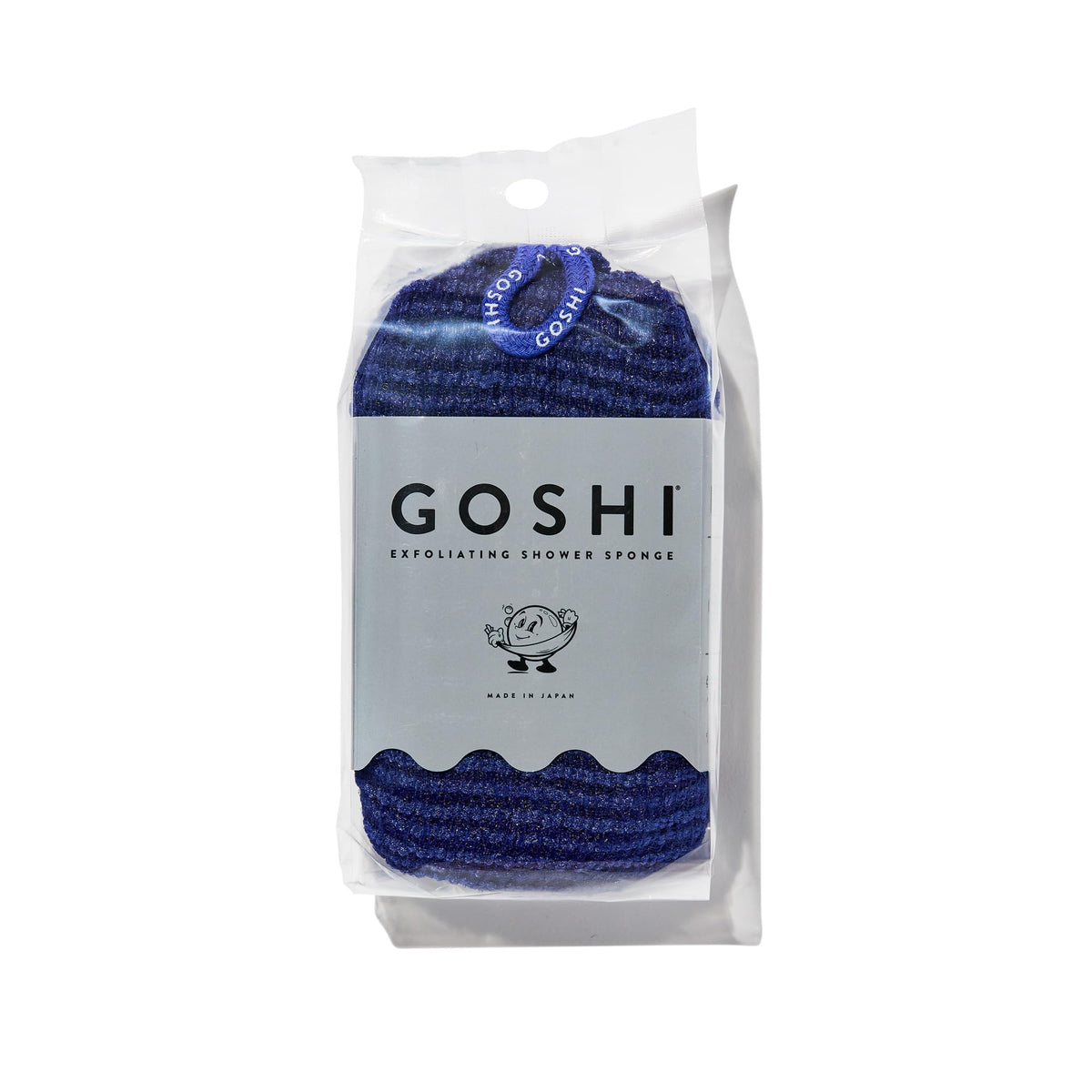 GOSHI front view of indigo blue sponge showing compact shape and durable finish