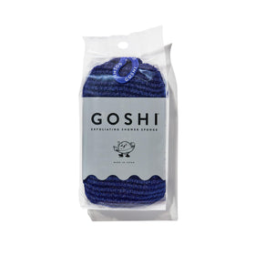 GOSHI front view of indigo blue sponge showing compact shape and durable finish