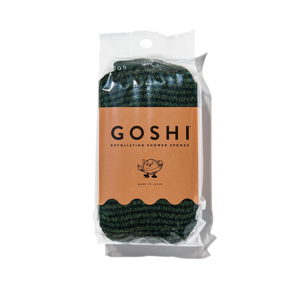 GOSHI front view of moss green sponge showing shape and durable weave benefit