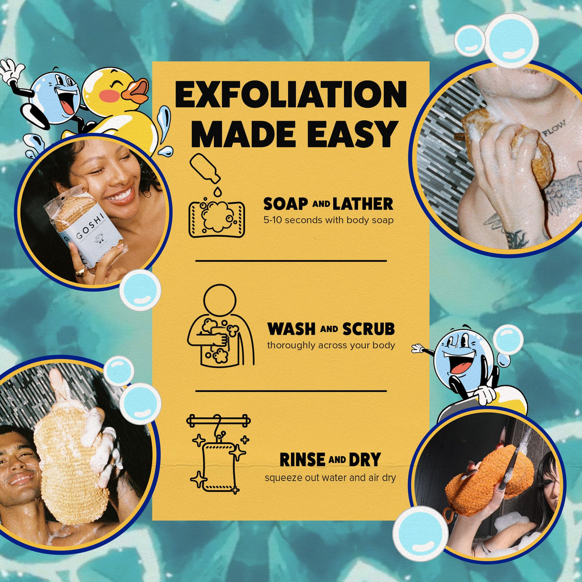 GOSHI sponge styled in bathroom to show aesthetic and everyday shower convenience