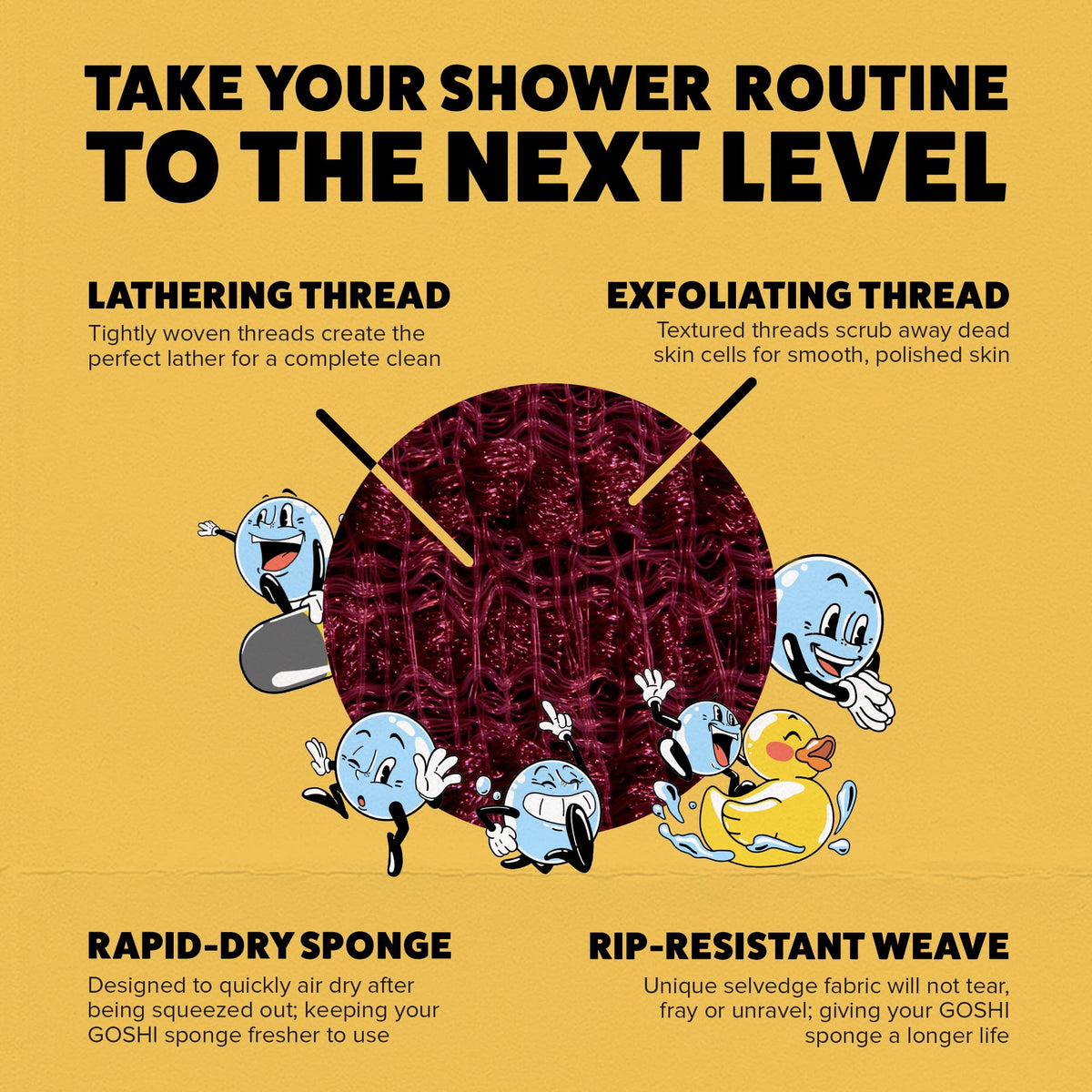 GOSHI hanging to dry in shower shows rapid-dry material reducing moisture