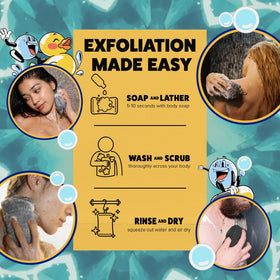 GOSHI sponge in shower lifestyle scene demonstrating comfortable daily exfoliation routine