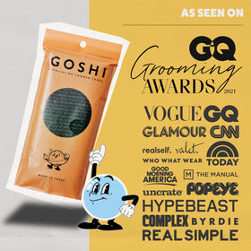 GOSHI towel in use scrubbing back to improve skin smoothness