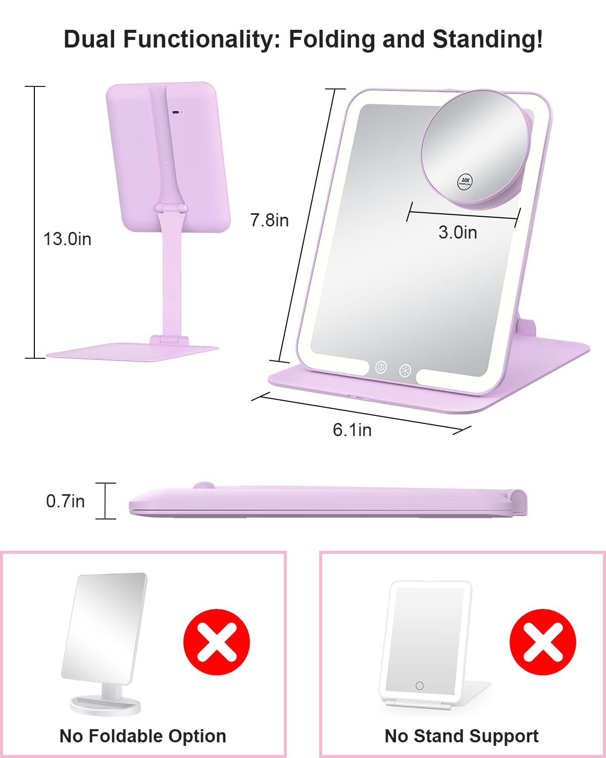 Gospire open mirror lit showing even LED illumination for true-color makeup application