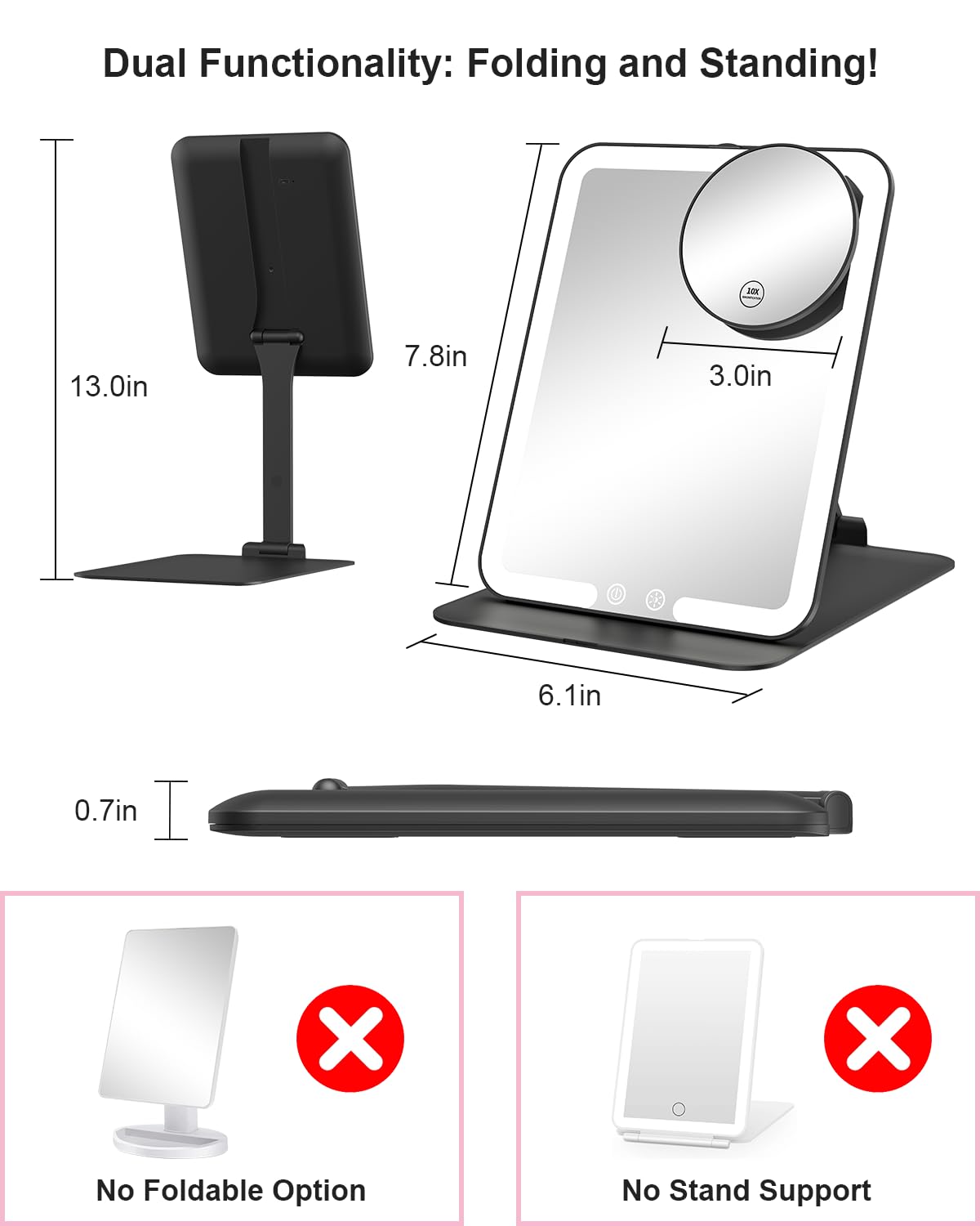 Gospire open tabletop vanity with lights and adjustable stand for precise angles