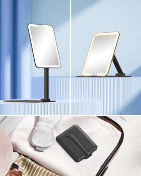 Gospire mirror held in hand to show scale and portability for travel