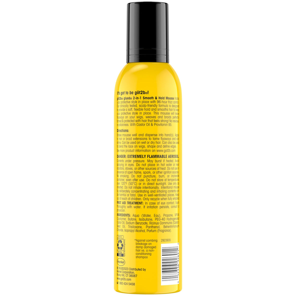 got2b label close-up highlighting castor oil and provitamin B5
