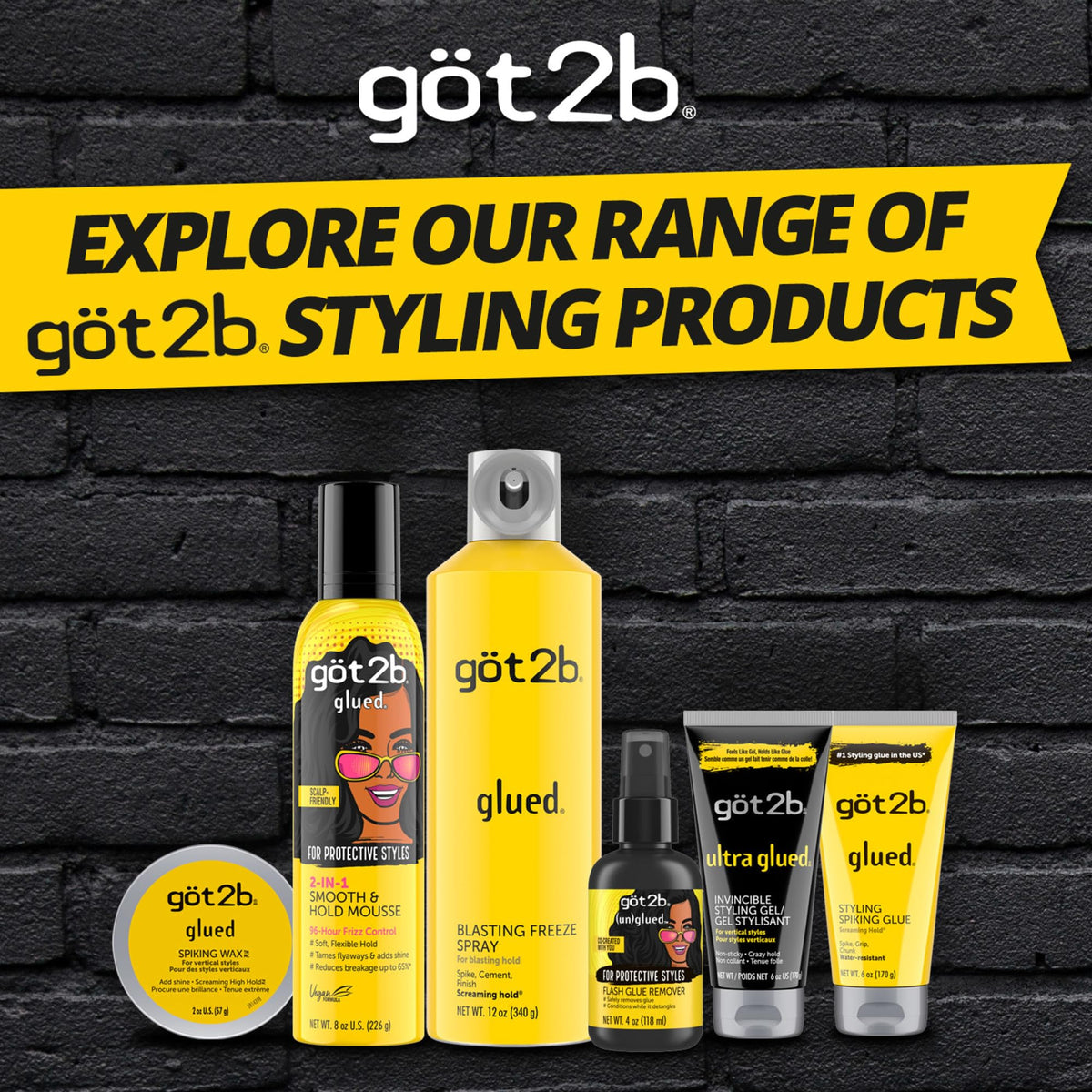 got2b Glued lifestyle model with styled hair showing finished look benefit