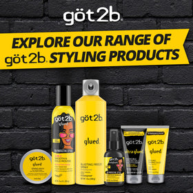 got2b Glued lifestyle model with styled hair showing finished look benefit