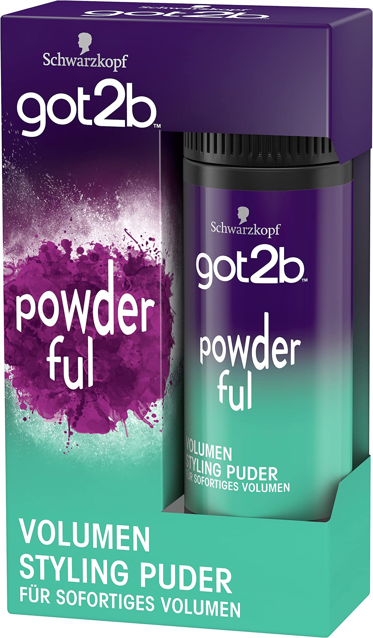 Got2B POWDER'ful front packaging showing compact 10g container benefit easy storage