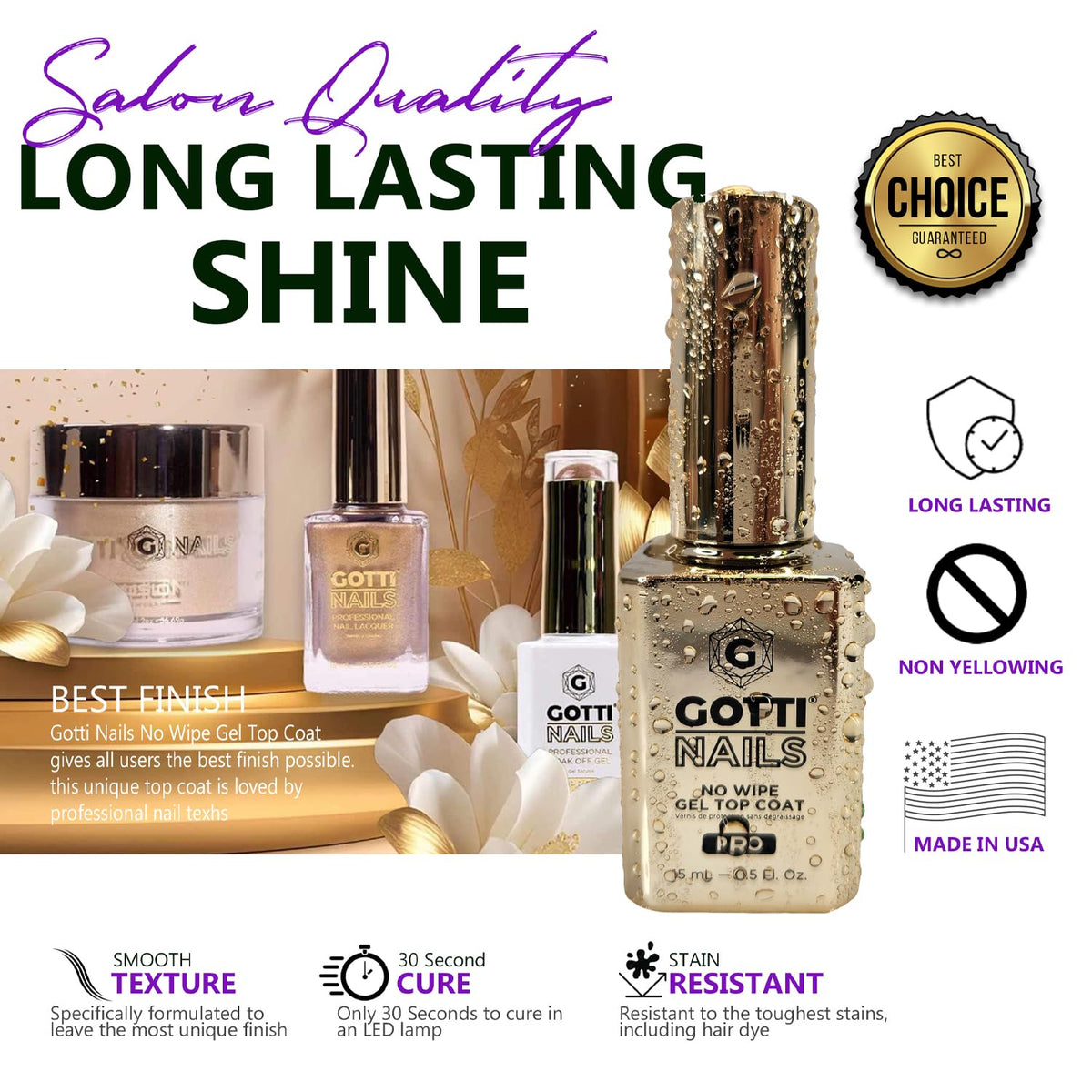 Gotti Nails applied on manicure showing high-gloss shine and chip resistance