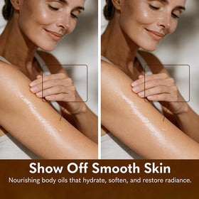 Gouda applying oil on arm for instant hydration and glow