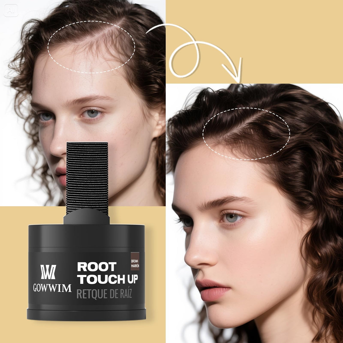 gowwim before and after hairline comparison showing instant gray coverage benefit