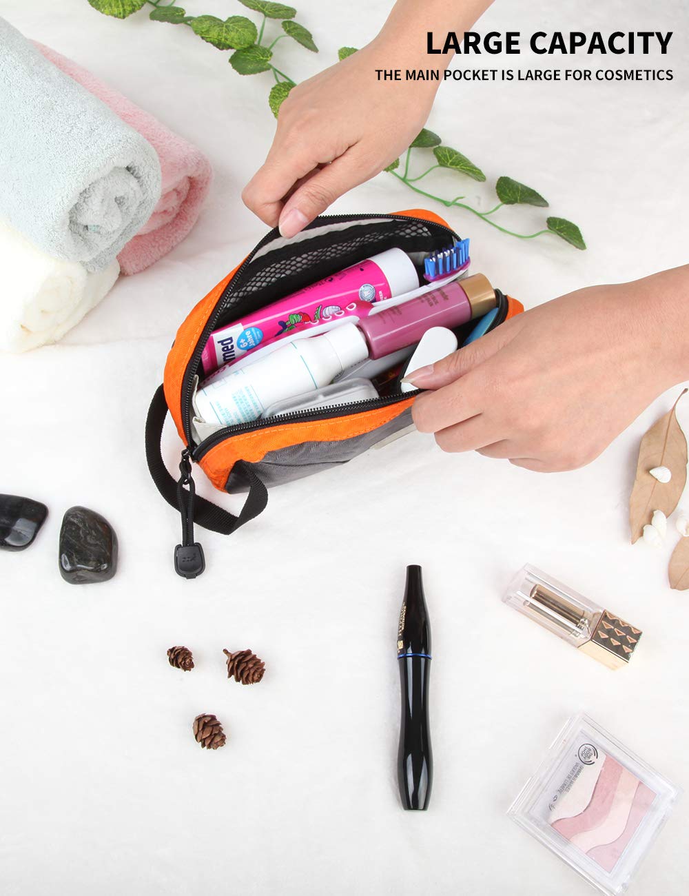 GOX elastic mesh pockets holding toiletries for secure organization