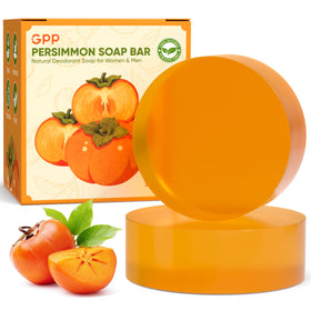 GPP persimmon soap front packaging showing two bars and benefits