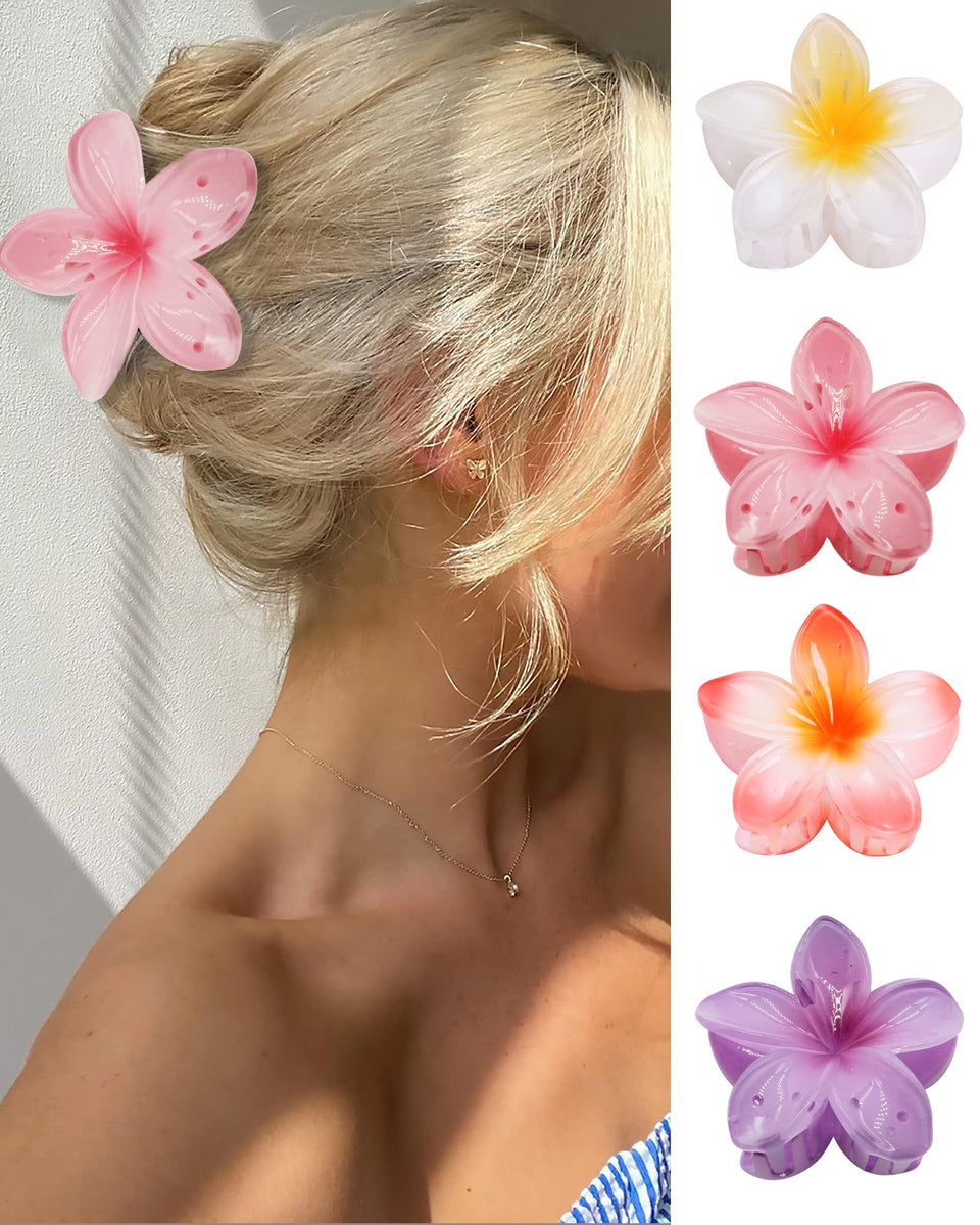 GQLV flower hair clip front packaging showing four colorful clips and gift box, organized neatly