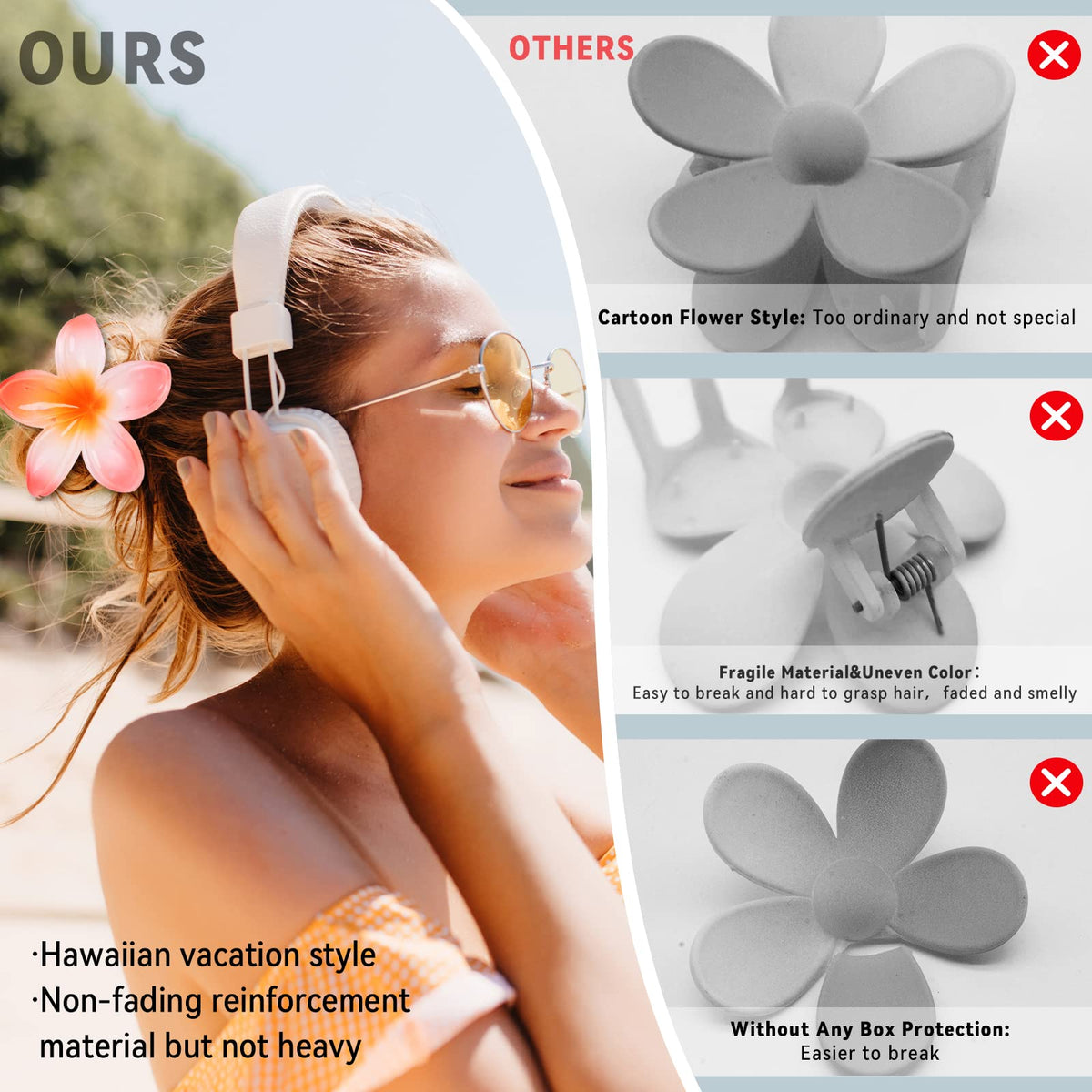 GQLV clip securing a bun in hair at the beach, illustrating secure hold and stylish look