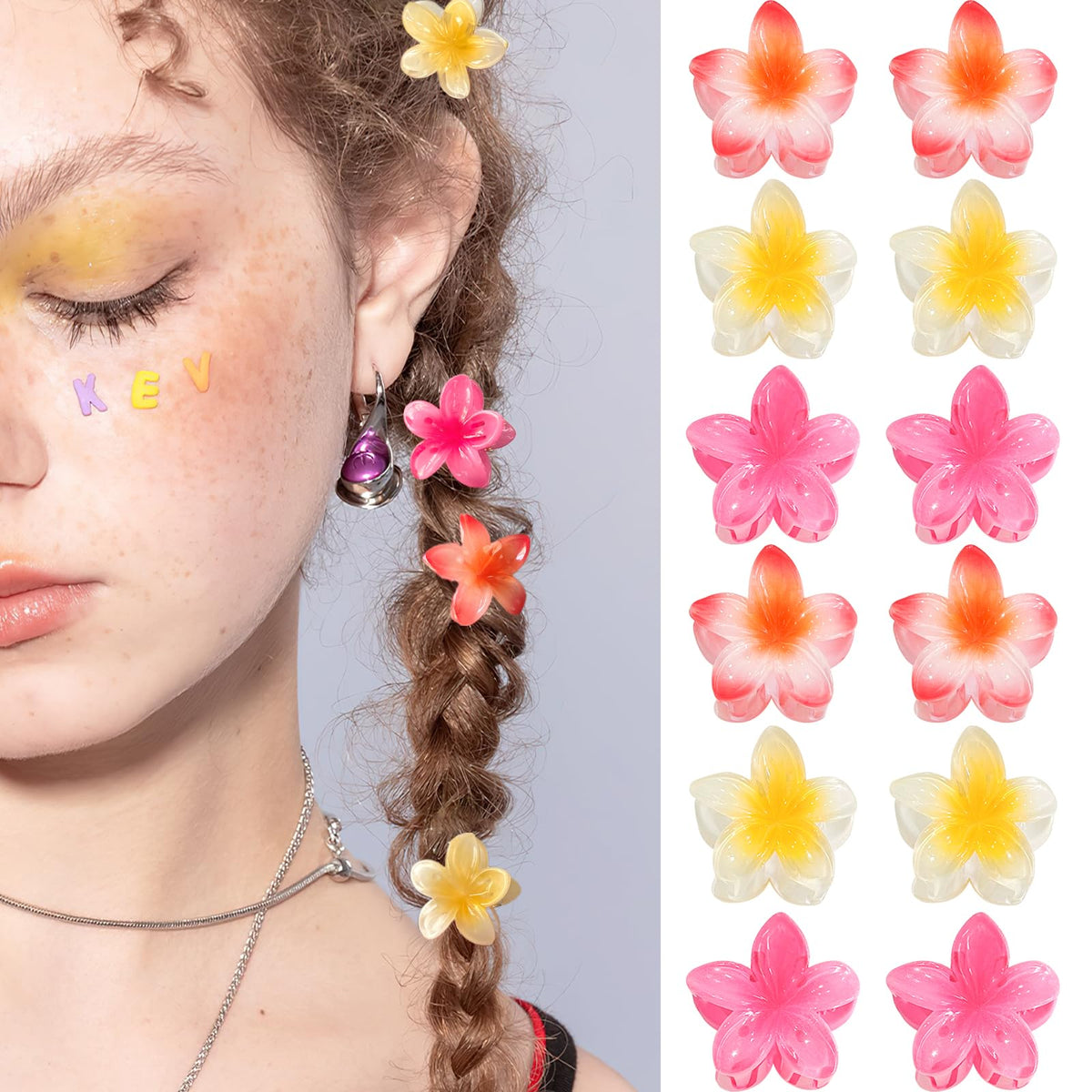 GQLV front packaging showing 12 mini flower clips and tidy storage — convenient gift