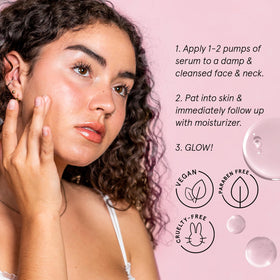 grace & stella application hand drop demonstrating how a few drops hydrate skin