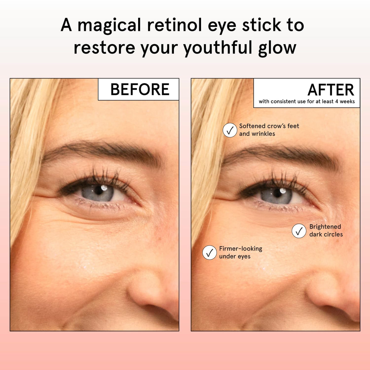 grace & stella stick being applied under eye for instant refresh and depuffing