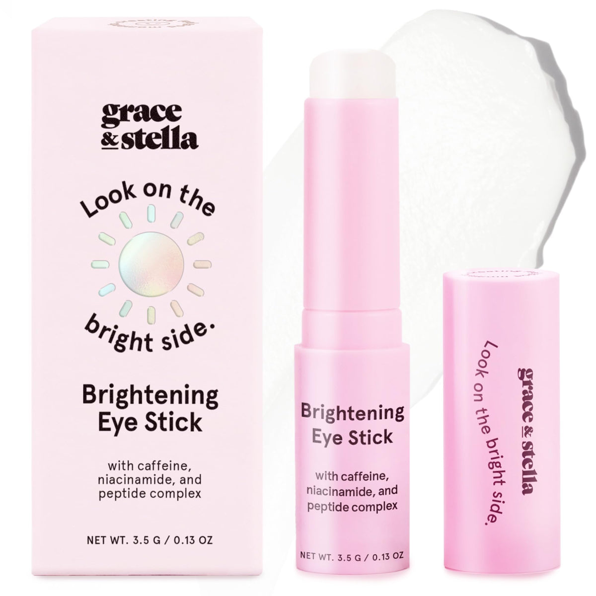 grace & stella front packaging of eye brightener stick showing compact design and convenience