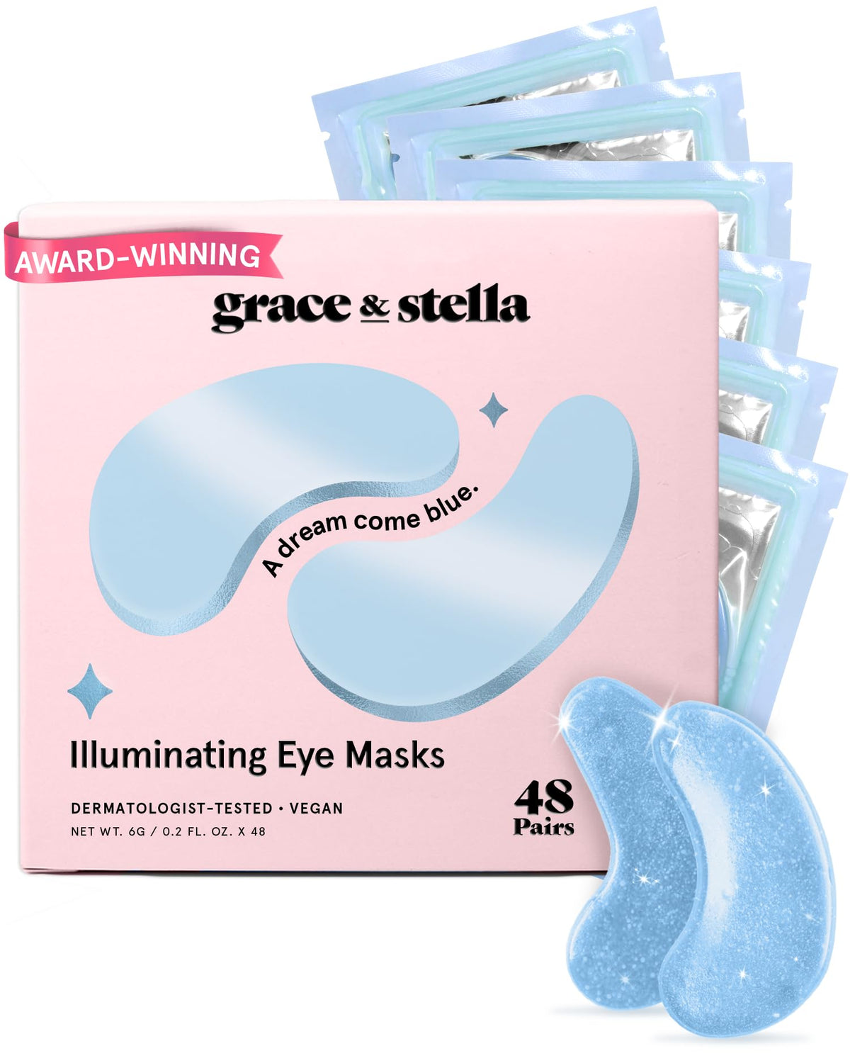 grace & stella front packaging showing 48 pairs and benefits