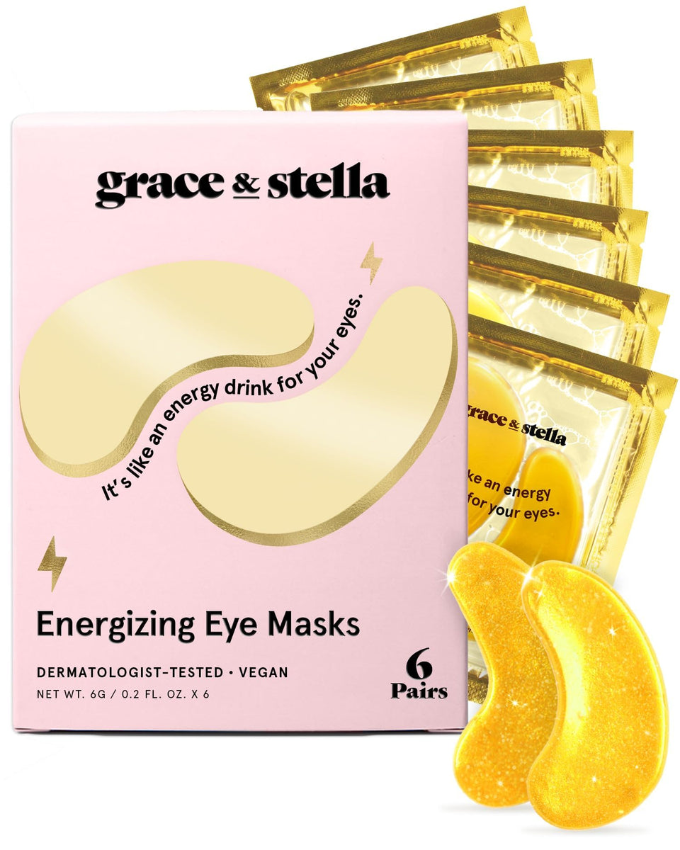 grace & stella front packaging showing gold under eye mask benefits