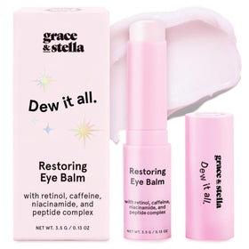 grace & stella front packaging shot showing compact travel eye balm and benefits