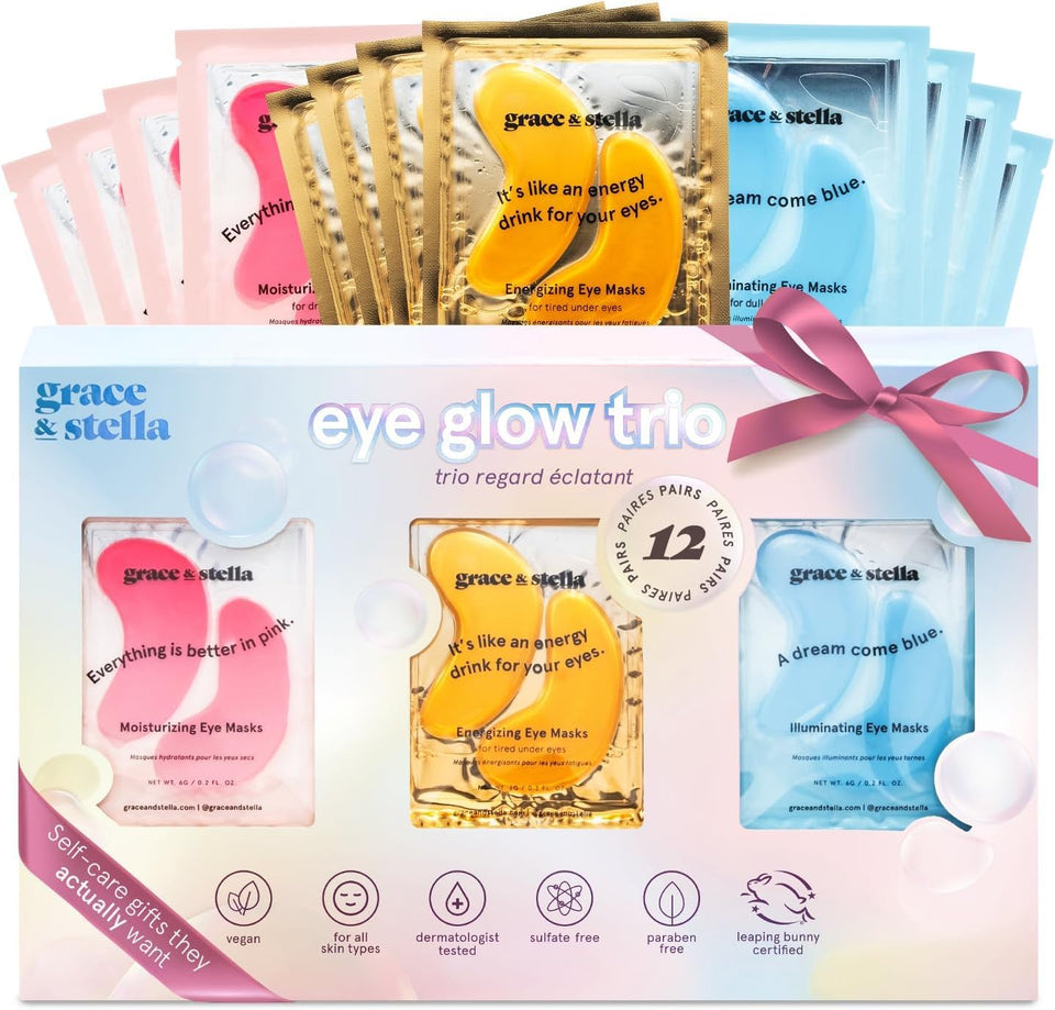 grace & stella front packaging showing colorful under-eye patch set and gift-ready appeal