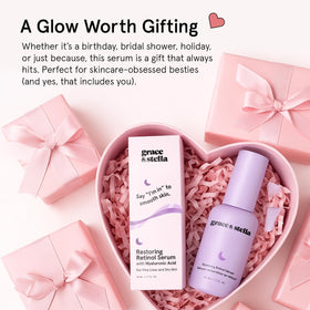 grace & stella in morning bathroom scene next to moisturizer, showing routine-friendly use