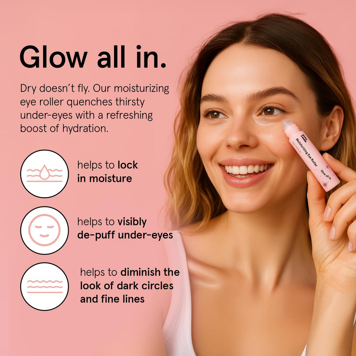 grace & stella rose quartz roller close-up delivering soothing cooling touch