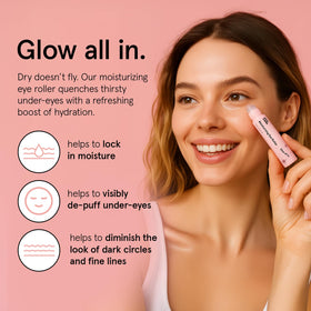 grace & stella rose quartz roller close-up delivering soothing cooling touch