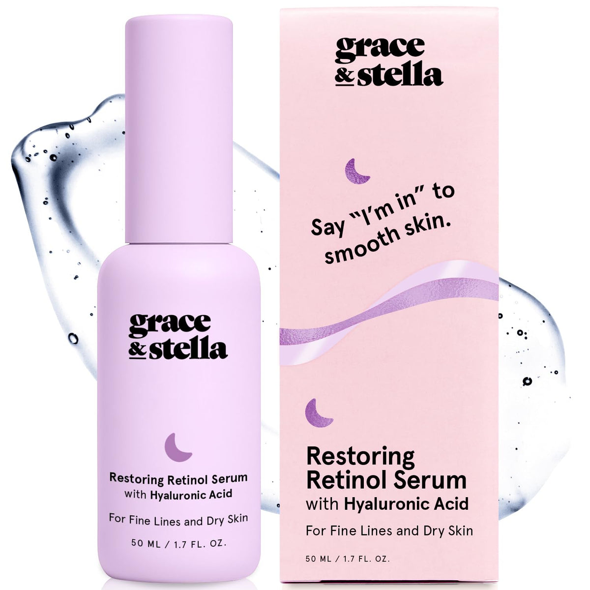 grace & stella front packaging showing bottle and box, highlighting clean design and benefits