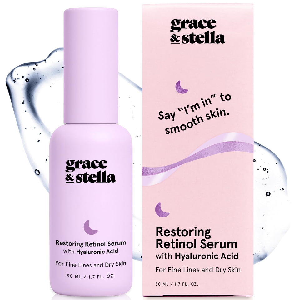 grace & stella front packaging showing bottle and box, highlighting clean design and benefits