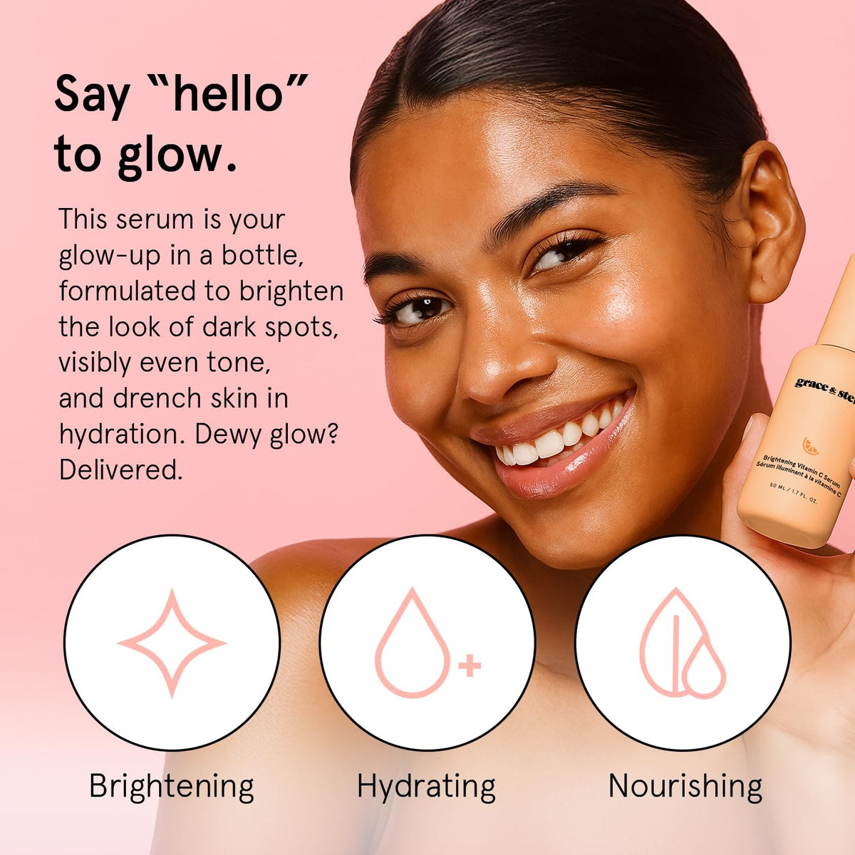 grace & stella close-up of serum drop showing lightweight glowing texture