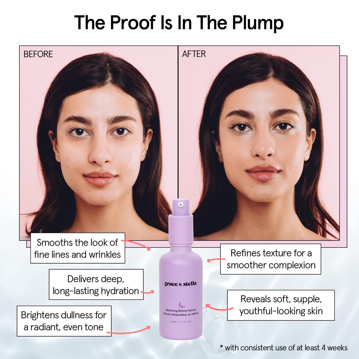 grace & stella serum texture on hand illustrating lightweight hydration and absorbent finish